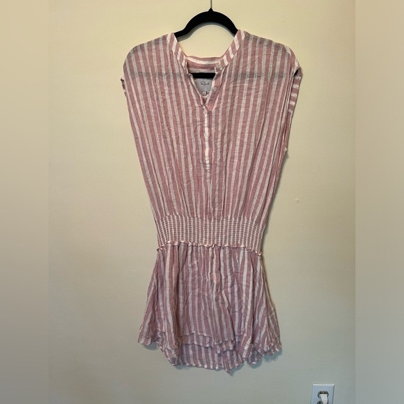 Rails Angelina Fit and Flare Mini Dress in Rose Stripe Linen Blend Size L - Picture 2 of 5